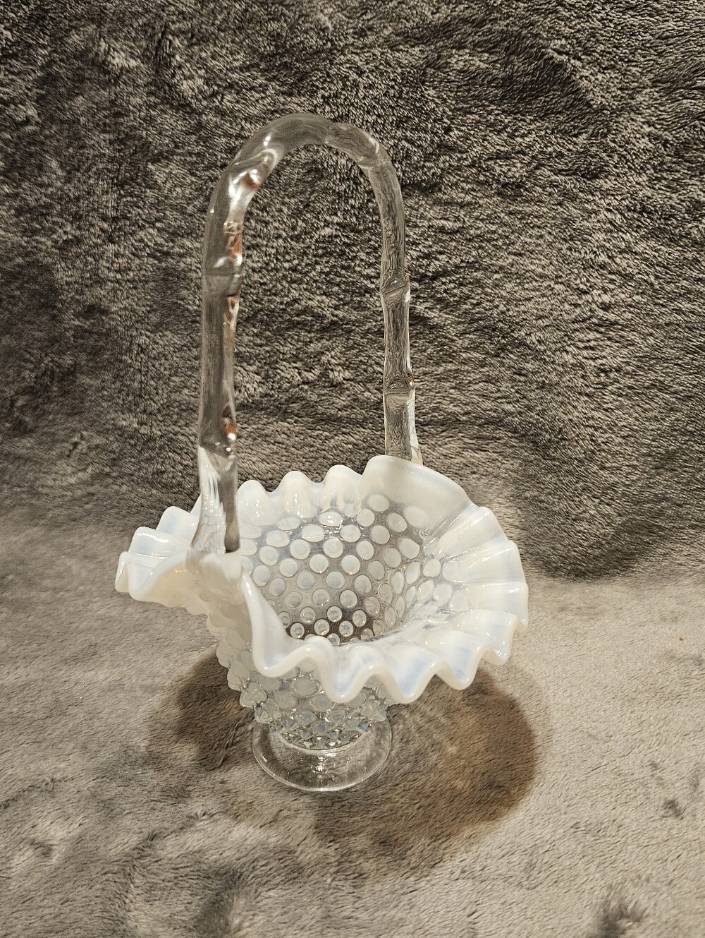 Vintage Fenton French opalescent hobnail  glass basket